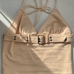 Edikted Cream Sleeveless Crop Tank Top with Fitted Bustier